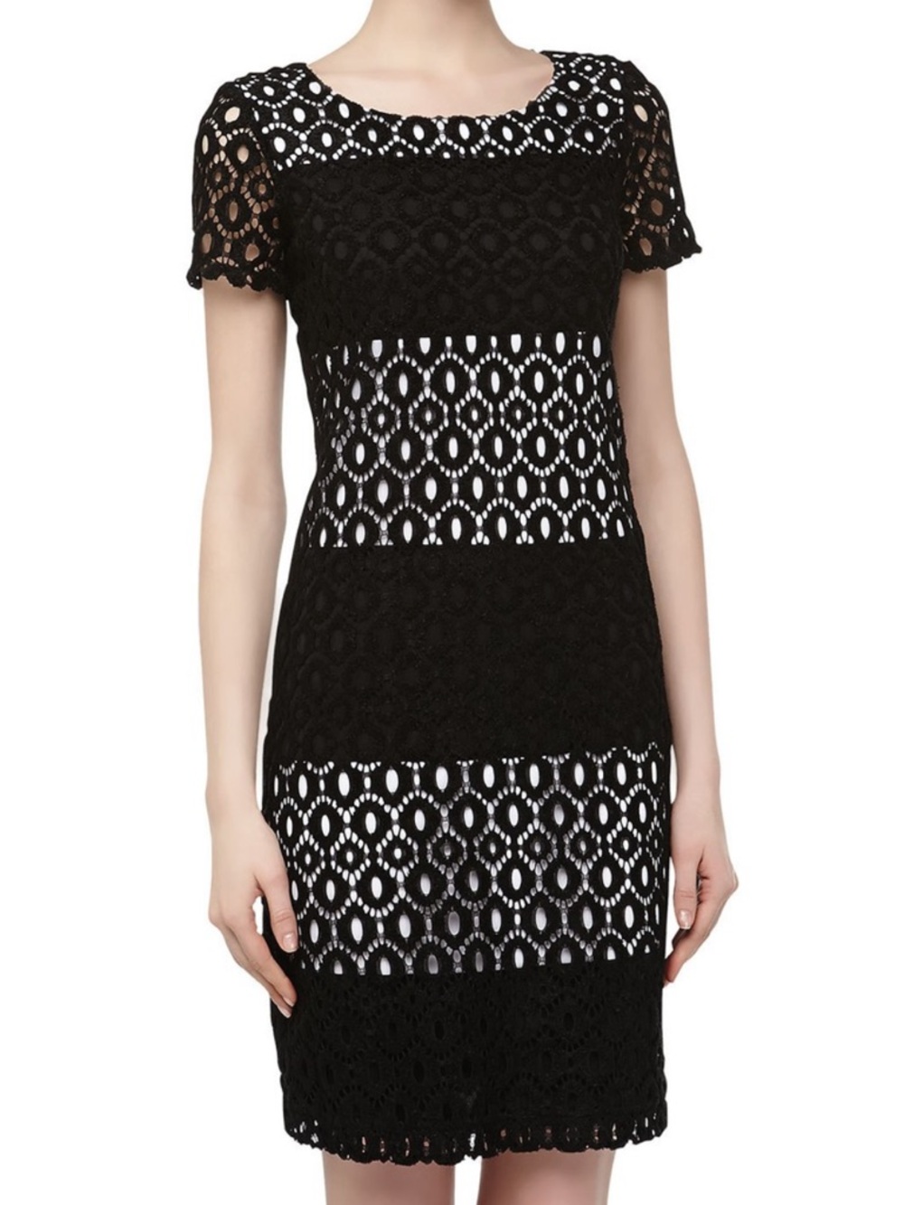 Muse Black Crochet Lace Short Sleeve Midi Dress